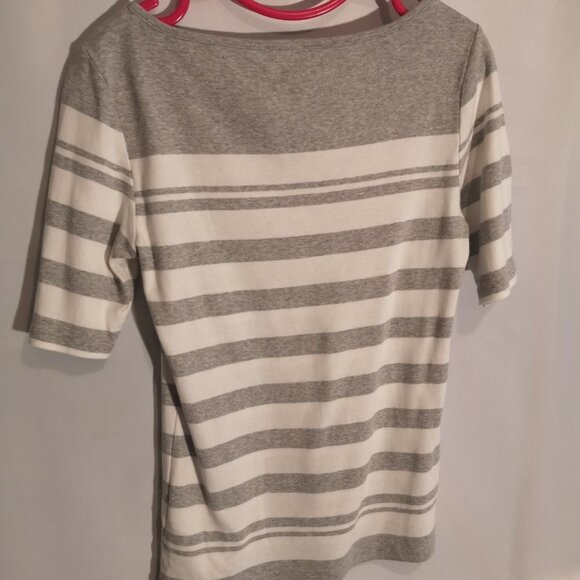 Tommy Hilfiger Ladies Size Medium Grey & White Stripe Short Sleeve T-shirt - Picture 2 of 4